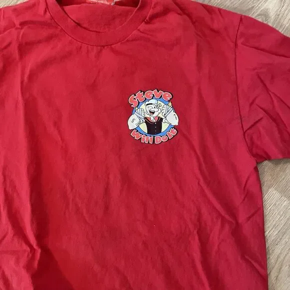 Full Send Nelk Boys “Steve will do it” Popeyes T-shirt Adult Size Large Red - Picture 4 of 6